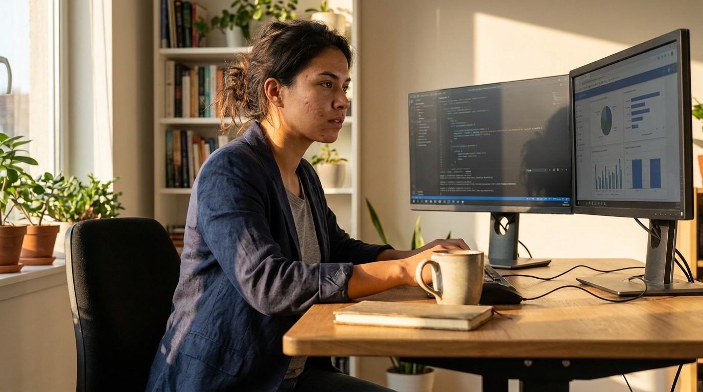 Développeuse analysant l'architecture microservices