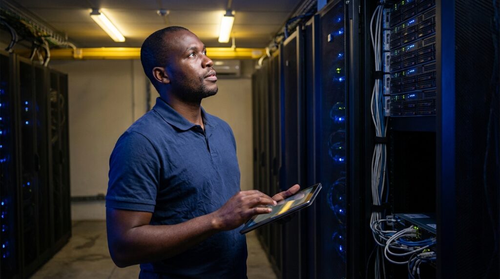 Administrateur système surveillant les conteneurs