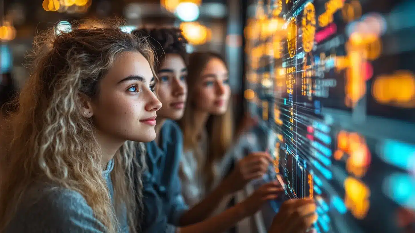 Un groupe d'étudiants résolvant ensemble un défi de programmation pour un projet pratique en Bootcamp.