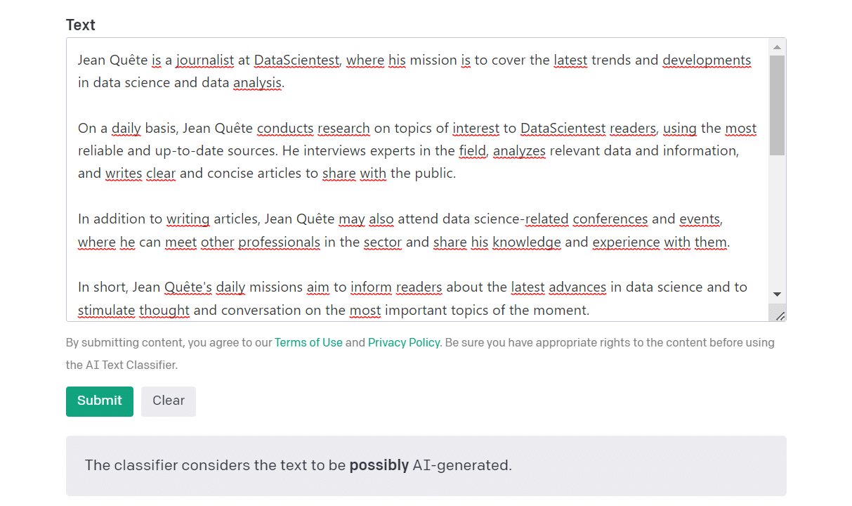 Résultat de détection du nouvel outil d'Open AI