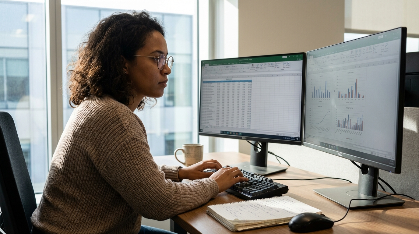 Analyste travaillant sur des rapports