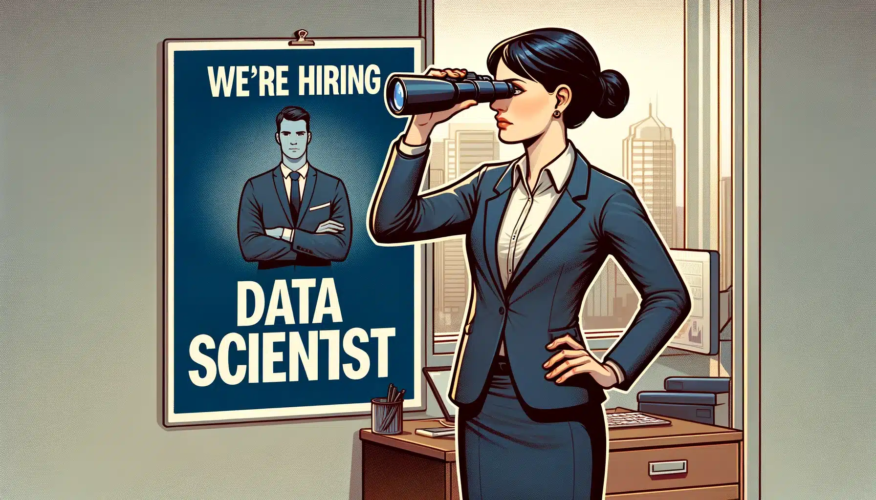 recruteur tenant des jumelles en train de rechercher un data scientist