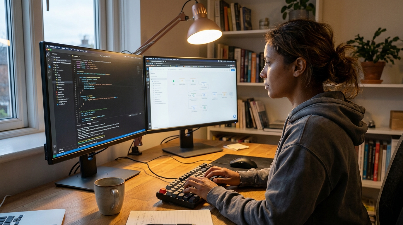 Développeur testant des workflows automatisés