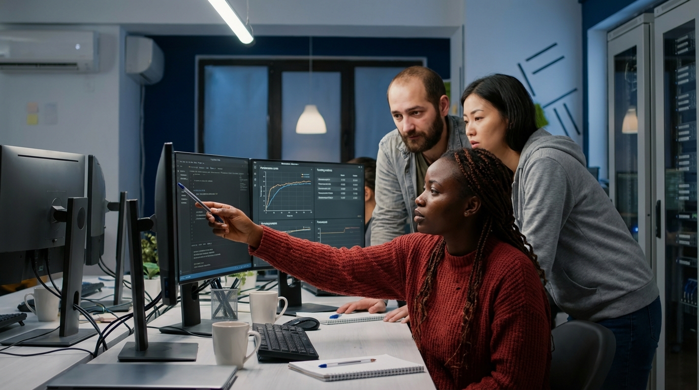Équipe d'ingénieurs travaillant sur le développement d'une IA