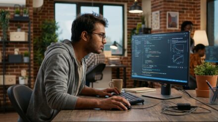 Un programmeur travaillant sur des algorithmes de machine learning