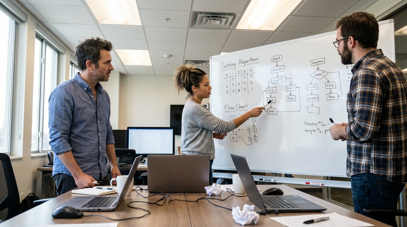 Équipe en réunion pour le développement d'un algorithme