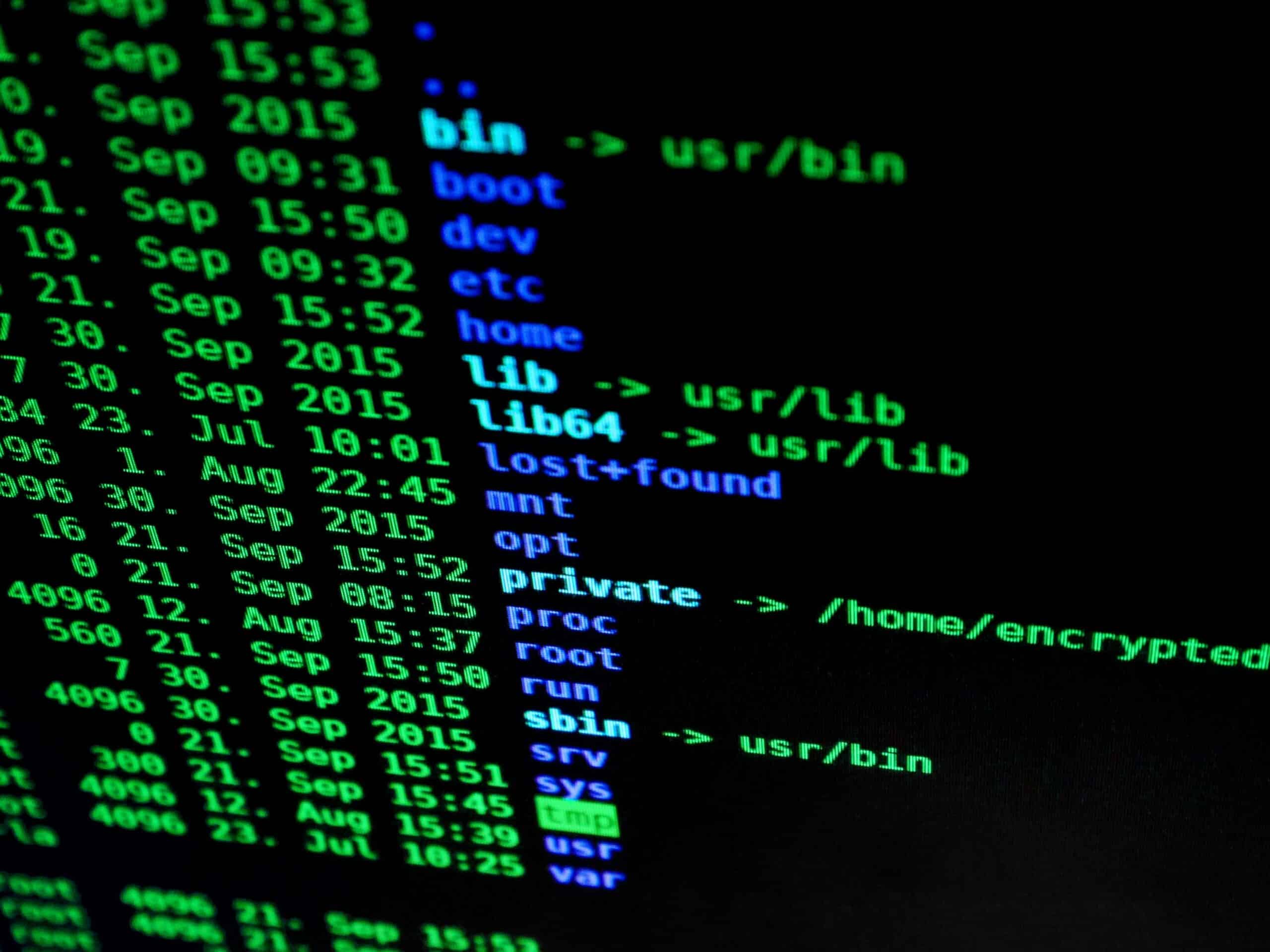 Ecran affichant des commandes système et des répertoires en couleur. Illustration du développement et de l'utilisation d'outils comme DeepSeek Coder V2 pour analyser et optimiser le code en environnement Linux ou Unix.