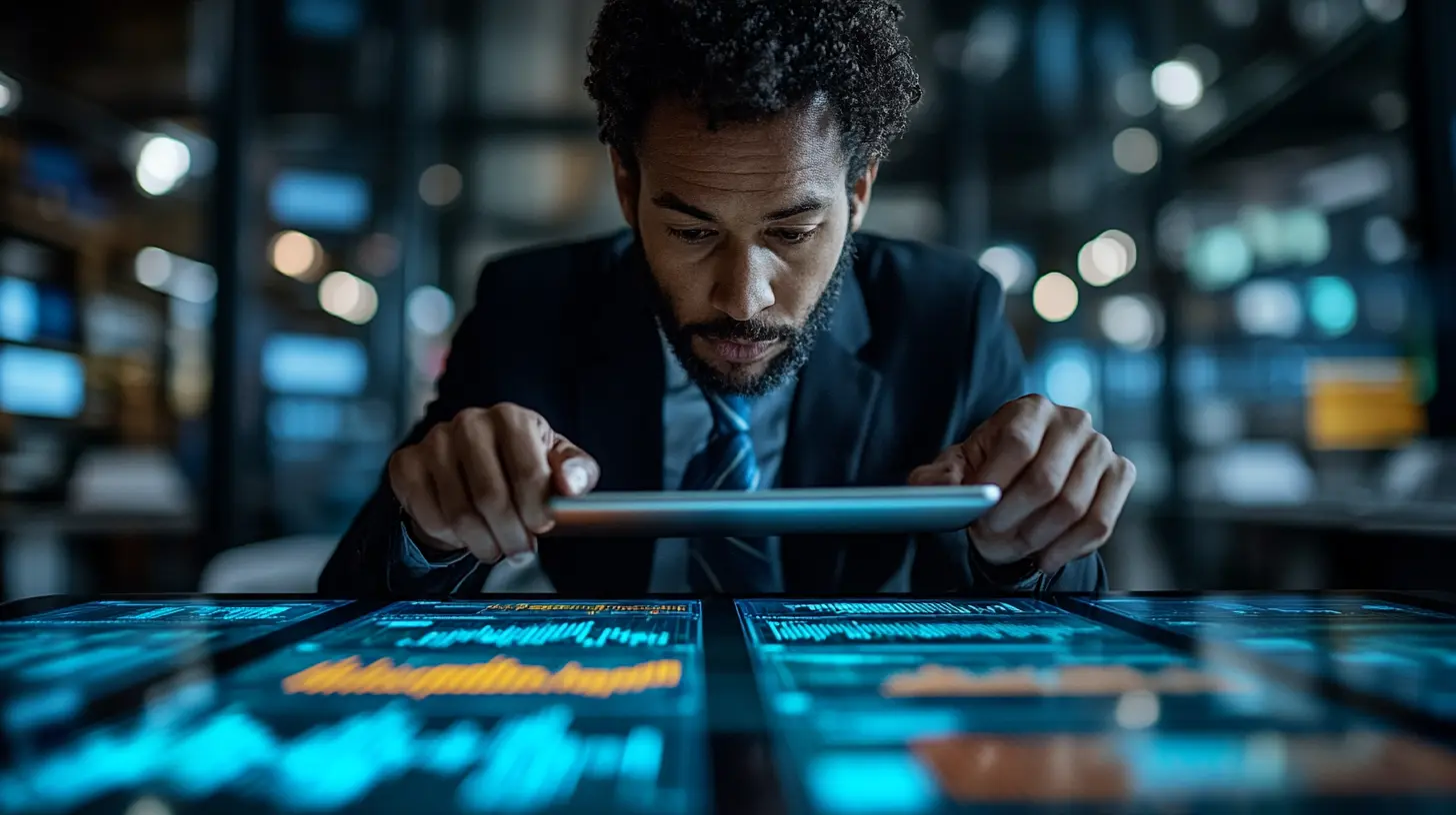  Un auditeur examinant les protocoles de sécurité sur une tablette, analysant des tableaux de bord numériques affichant des données critiques. L'image illustre l'étape de vérification et de contrôle lors d'un audit de sécurité informatique.