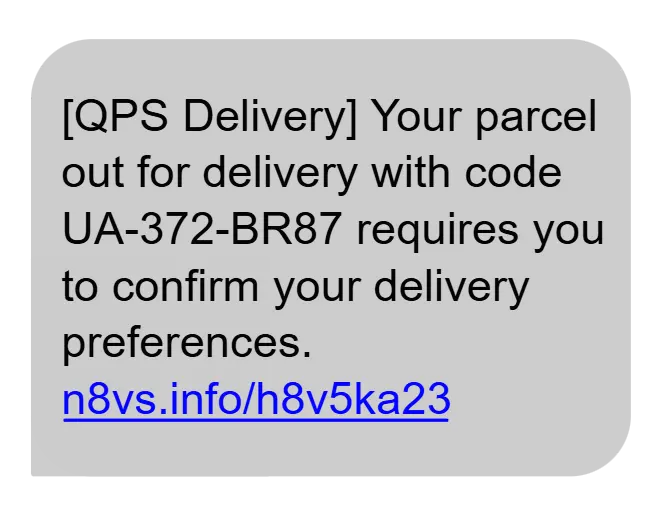 SMS affichant une tentative de fishing afin d'amener l'utilisateur à cliquer sur un lien malveillant ce qui constitue une cybermenace.