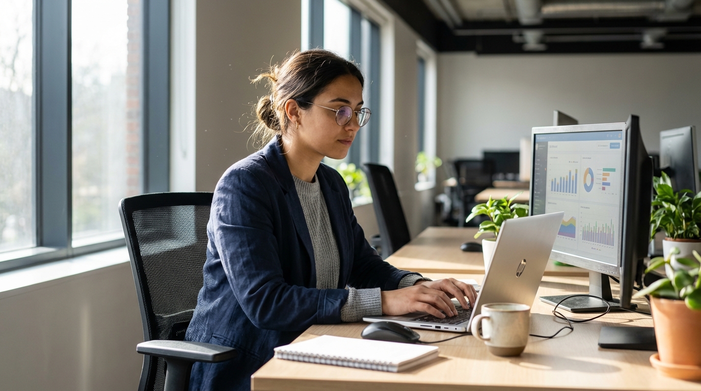 Illustration de la collaboration humain-machine dans un environnement de travail moderne