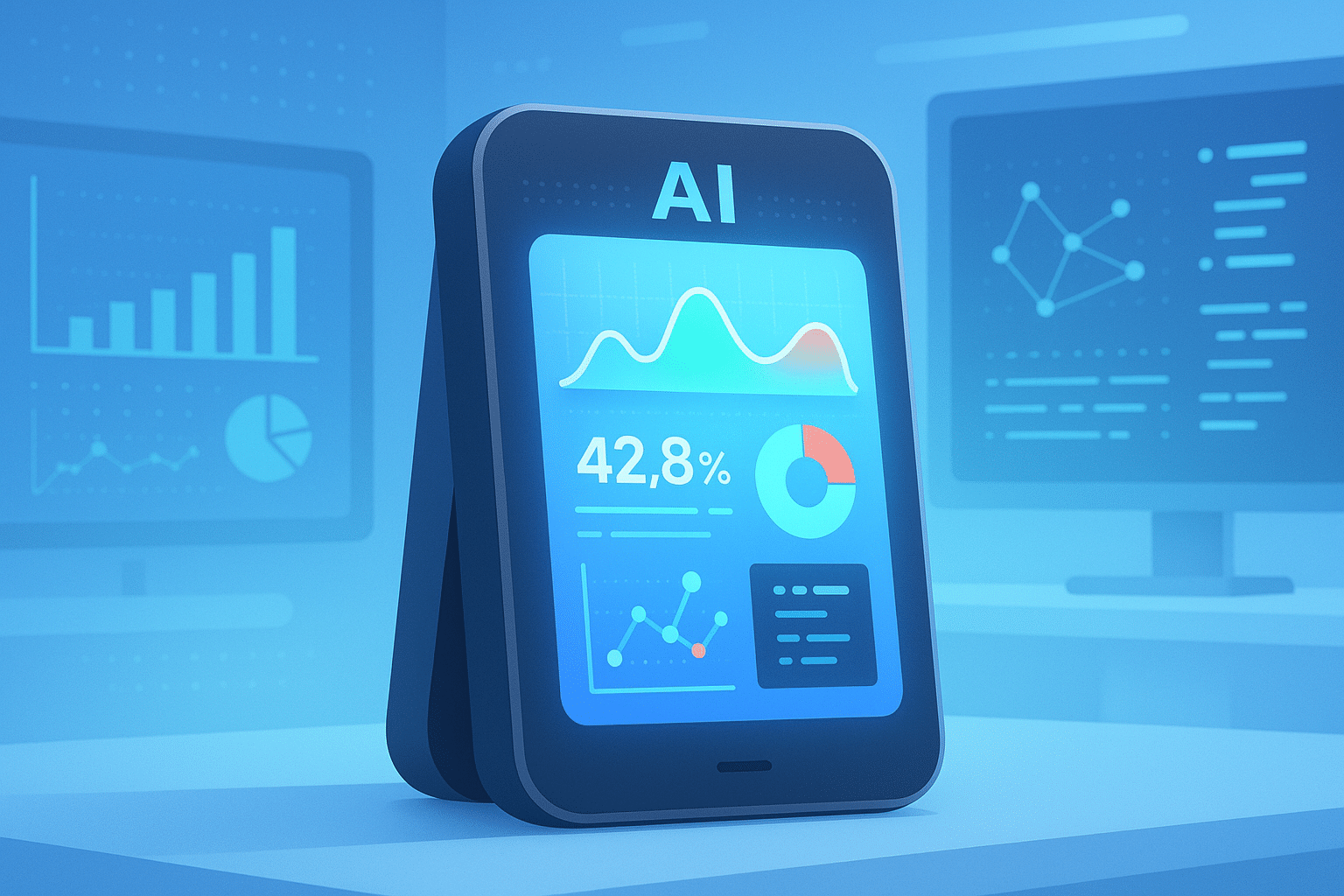 Interface d’analyse de performance IA sur tablette affichant les résultats générés par Deepthink R1, avec graphiques et indicateurs clés.