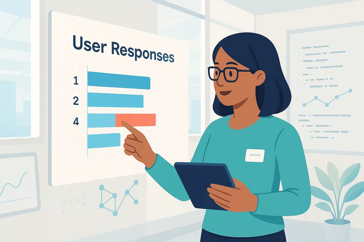 Personne analysant les réponses des utilisateurs sur un graphique, illustrant le concept de produit minimum viable.