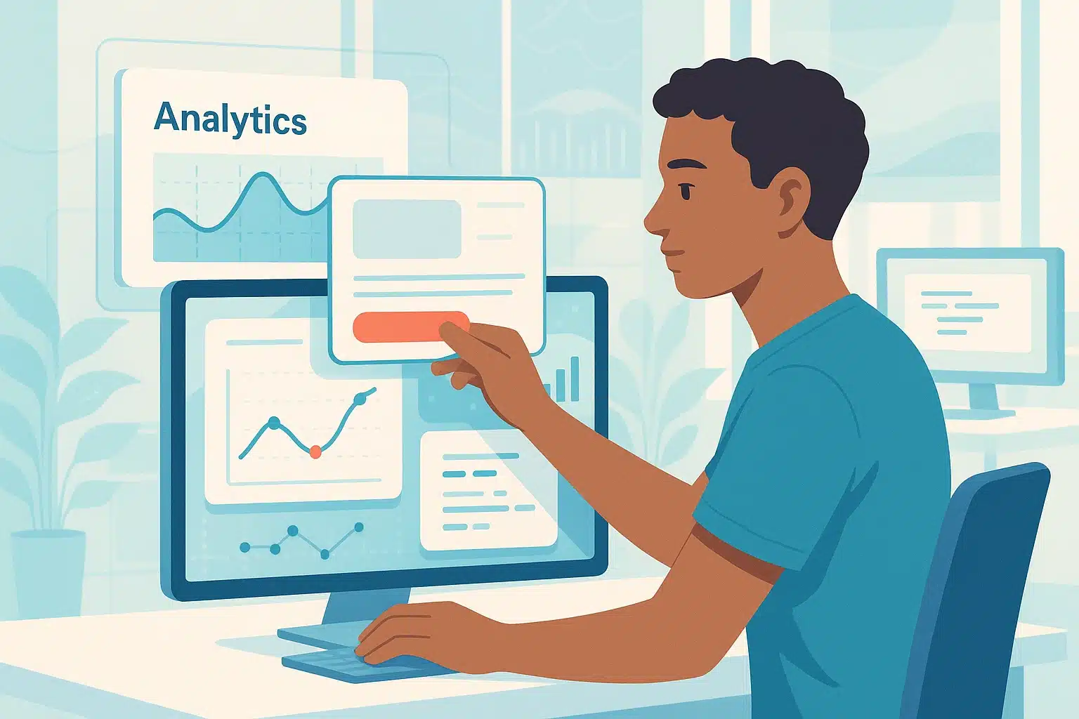 Utilisateur interagissant avec une application no code pour analyser des données sur un ordinateur