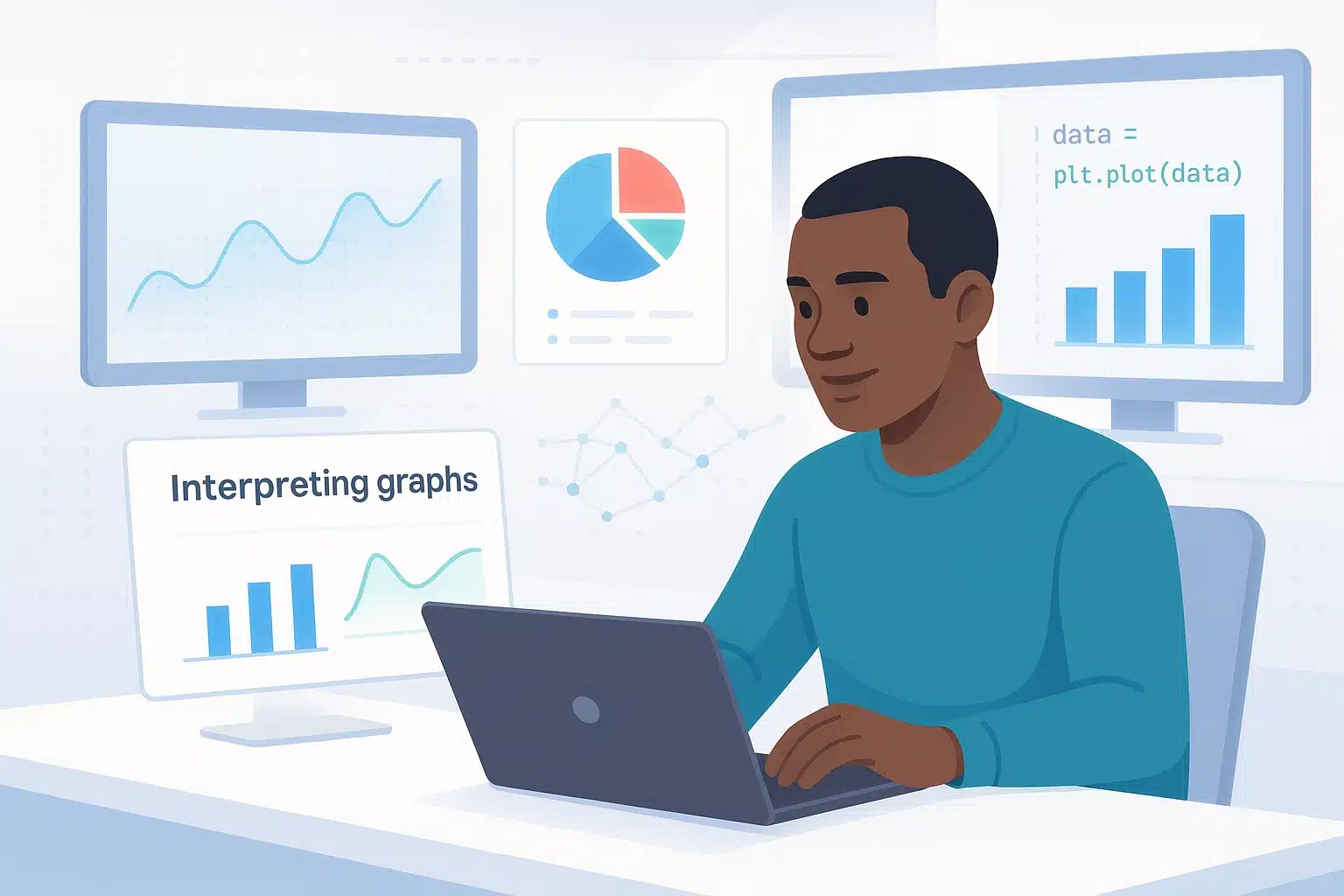 Personne analysant des données avec un graphique sur l'ingénierie des caractéristiques, mettant en avant les fonctionnalités dans un environnement technologique.