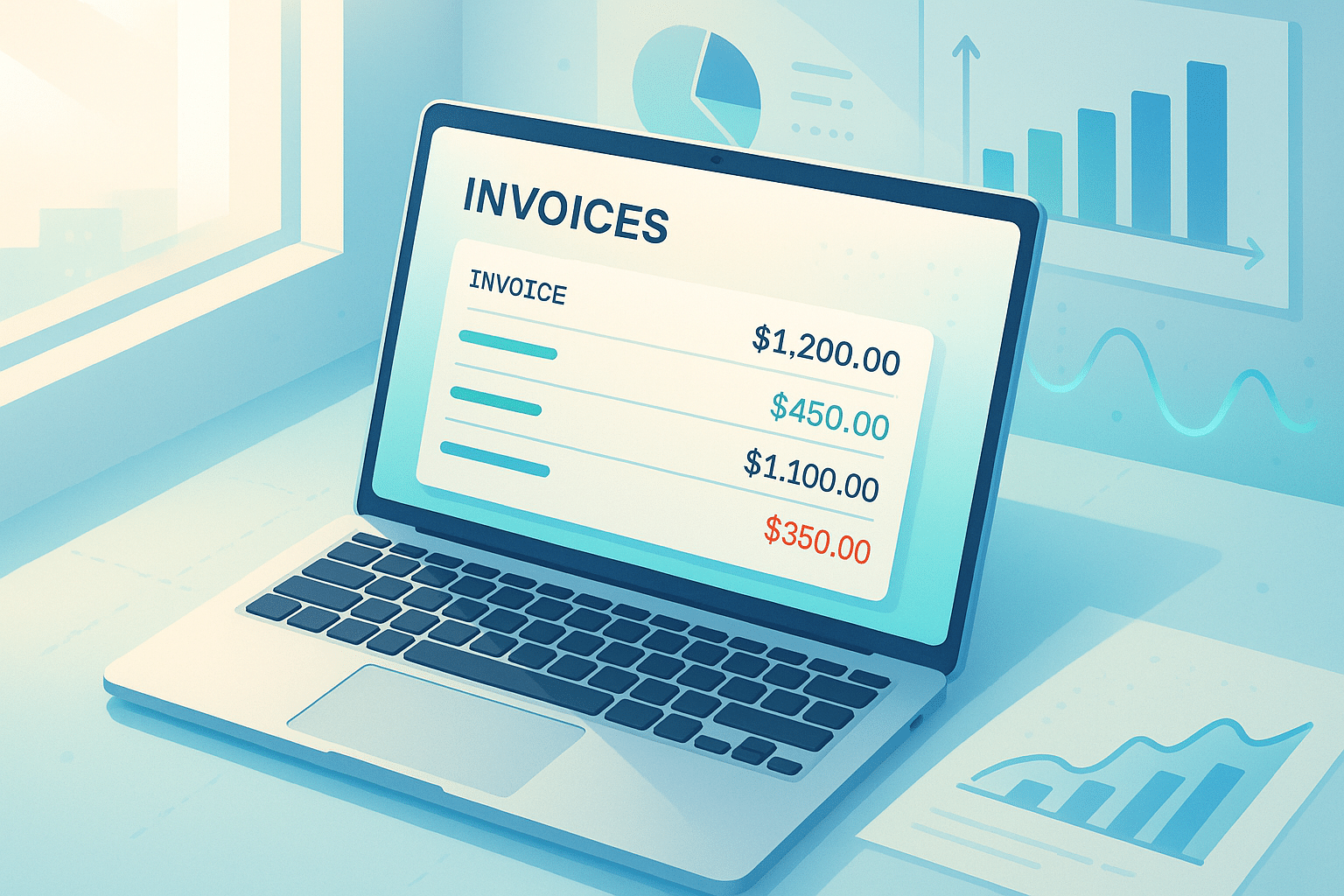 Écran d'ordinateur affichant des factures électroniques avec des montants variés.