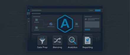 Interface d'Alteryx montrant des outils de préparation de données, de fusion et d'analyse.