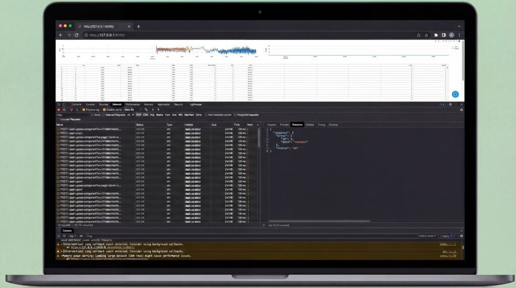 Capture d'écran d'analyse de données sur un ordinateur portable avec des graphiques et des tableaux.