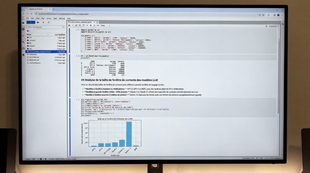 Écran montrant une analyse de données avec un graphique et du code sur un fond clair.