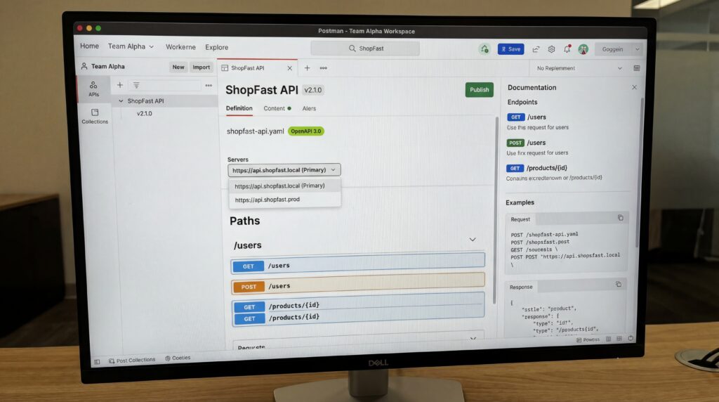 Capture d'écran d'une application d'API affichant les détails de la API StepFast sur un écran d'ordinateur.