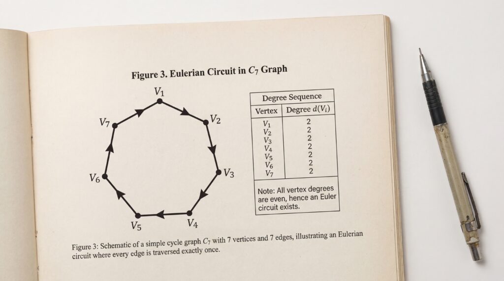 Schéma d'un circuit entrant dans un graphe avec des sommets et des informations sur les degrés.