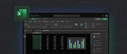 Capture d'écran d'une feuille de calcul Excel avec des données et un graphique à barres dans une interface sombre.