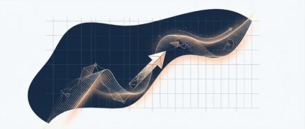 Représentation graphique d'une fonction avec une courbe fluide et une flèche indiquant une tendance à la hausse.