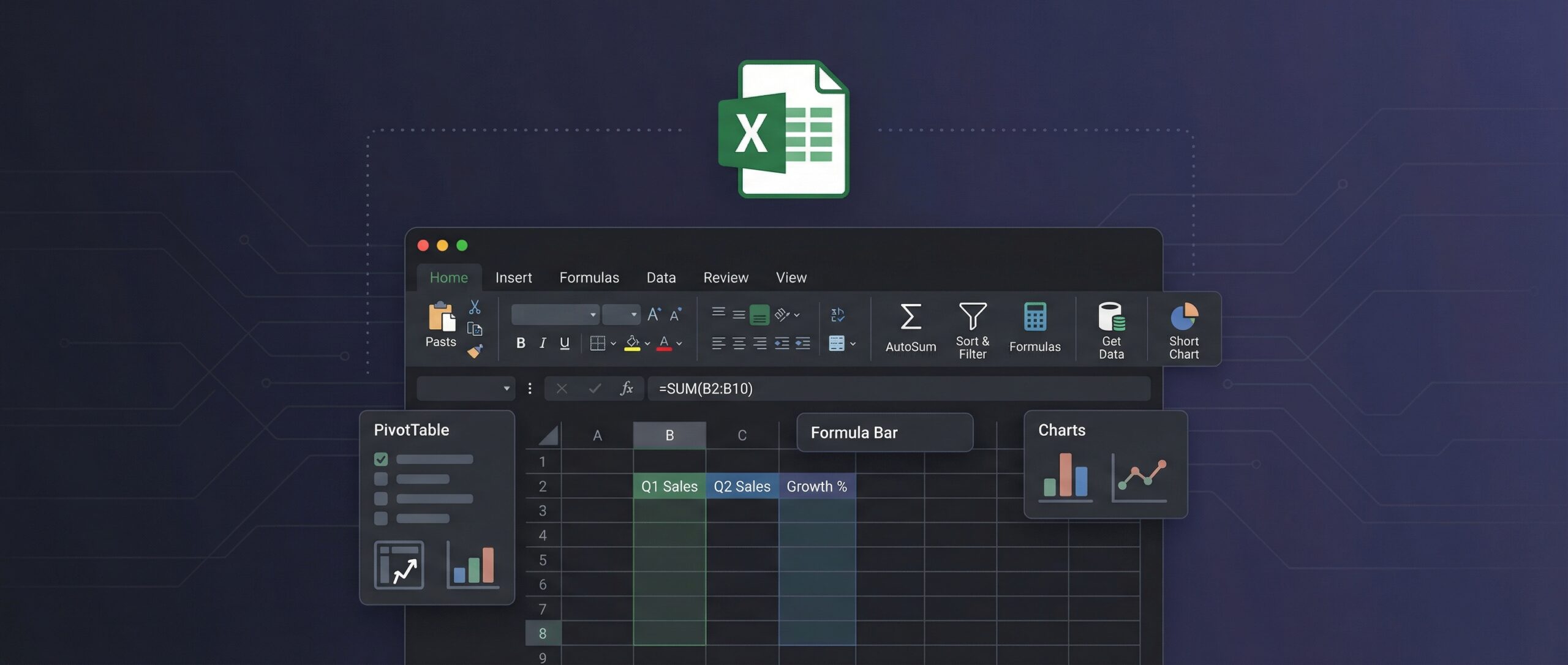 Capture d'écran d'Excel montrant des outils pour créer des graphiques dans un tableau.