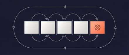 Schéma illustrant le processus de validation croisée avec des flèches circulaires et un symbole d'engrenage sur une base sombre.