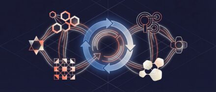 Illustration représentant des cycles et systèmes interconnectés, symbolisant les principes de la cybernétique.