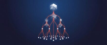 Illustration d’un dendrogramme représentant un diagramme de clustering hiérarchique sur fond bleu.