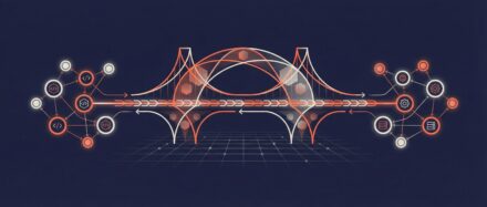 Illustration abstraite représentant les connexions et principes du DevOps dans un environnement numérique.