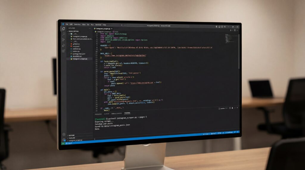 Un écran d'ordinateur affichant du code de développement dans un environnement de bureau.