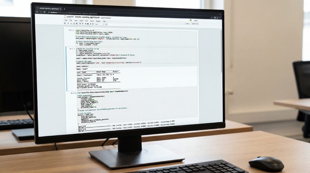 Écran de bureau affichant un code de programmation sur un fond de bureau moderne.
