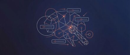 Illustration abstraite représentant des concepts liés à l'IA, incluant des formes géométriques et des circuits électroniques.