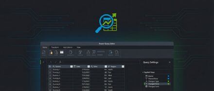 Interface de Power Query Editor montrant un tableau de données avec des colonnes Source, Date, Ventes et Région.