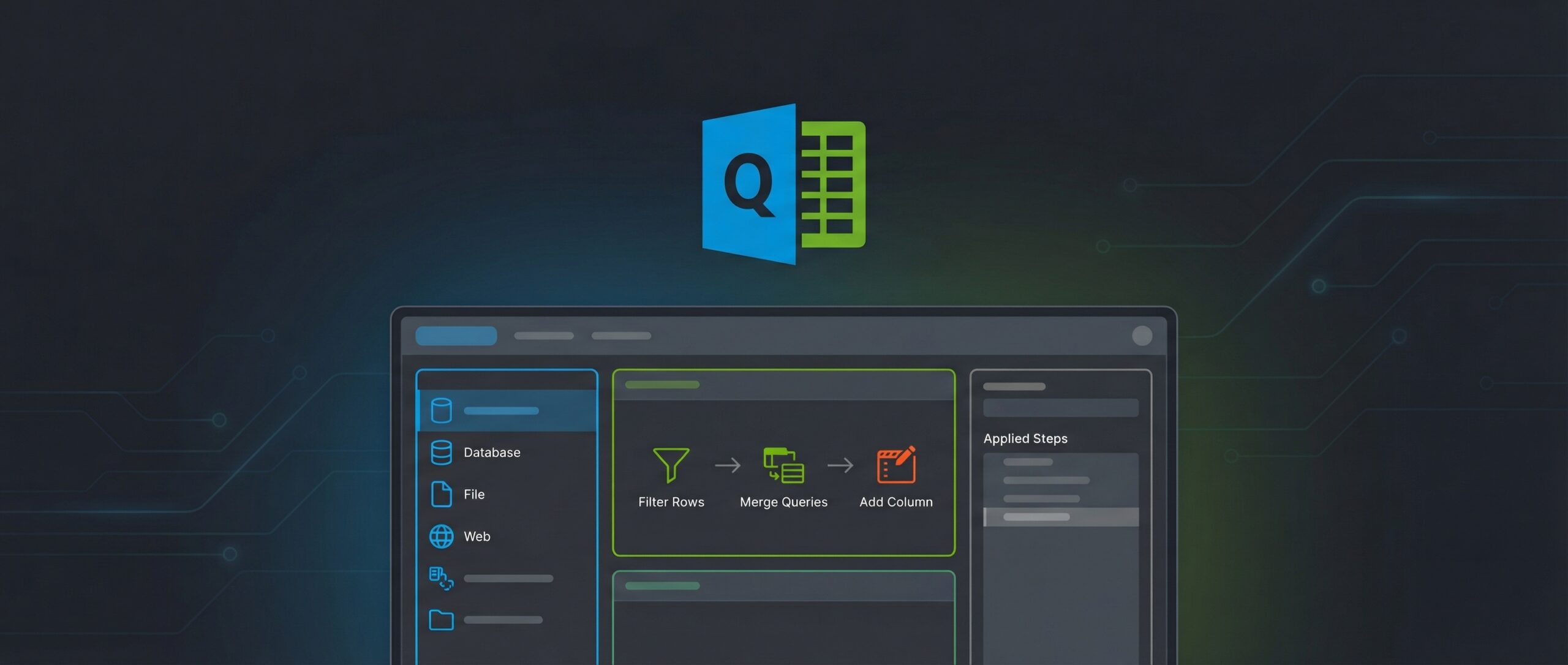 Interface de Power Query montrant les fonctionnalités d'analyse de données et de transformation.