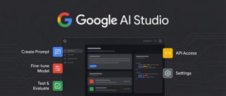 Interface de Google AI Studio montrant les options de création de prompt, de finetuning de modèle et d'accès API.