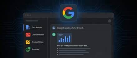 Interface de Google Gemini montrant des outils d'analyse de données avec un graphique illustrant les tendances.
