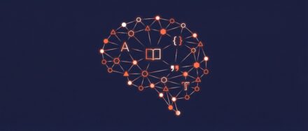 Illustration d'un cerveau stylisé en réseau avec des symboles représentant l'apprentissage et le langage.