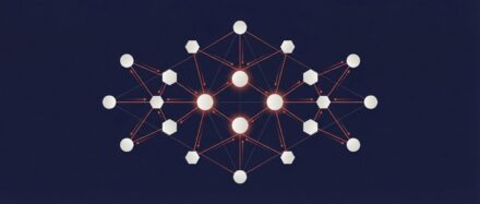 Illustration d'un réseau de neurones graphes avec des nœuds et des connexions lumineuses sur fond sombre.