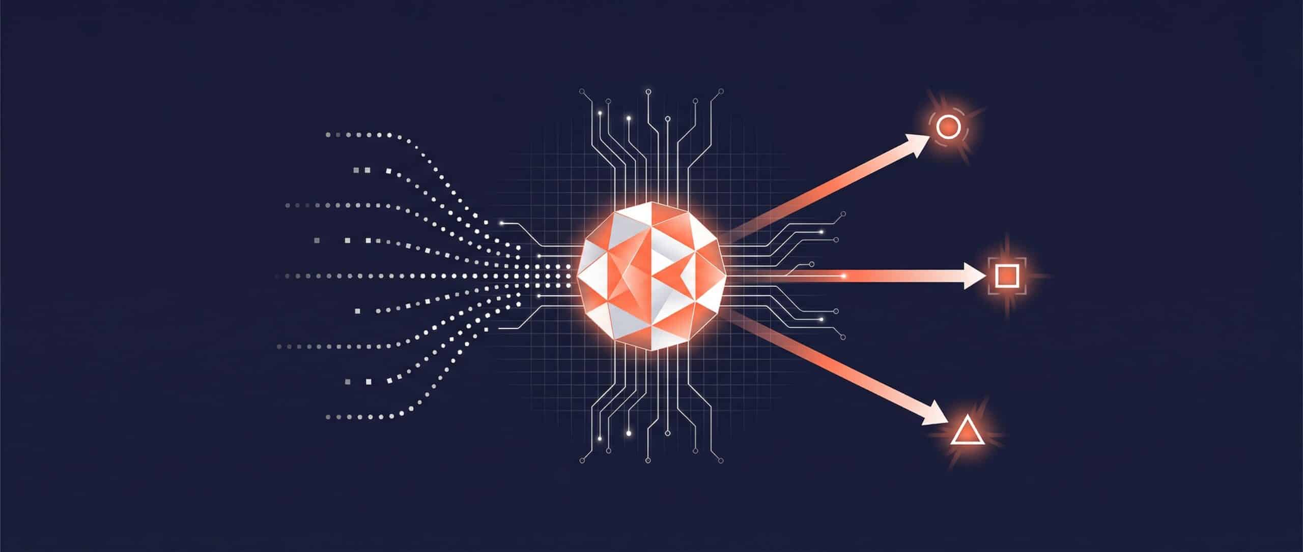 Illustration d'un agent IA avec des connexions graphiques représentant des données et des interactions complexes.