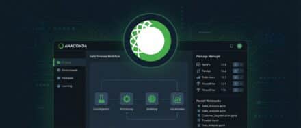 Interface de la plateforme Anaconda montrant le gestionnaire de paquets et le flux de travail de données.