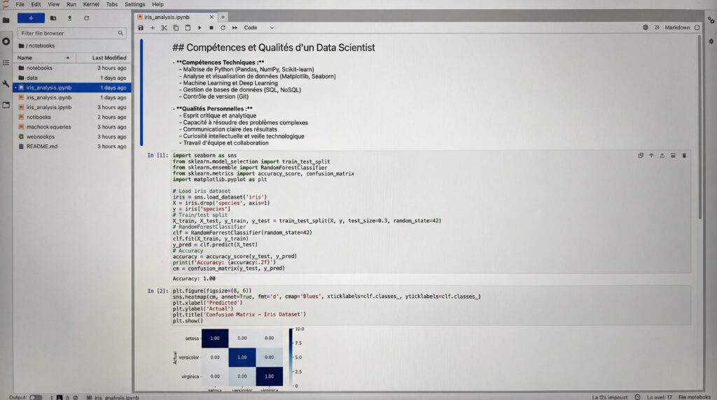 Capture d'écran d'une interface de programmation montrant du code de données et des graphiques.