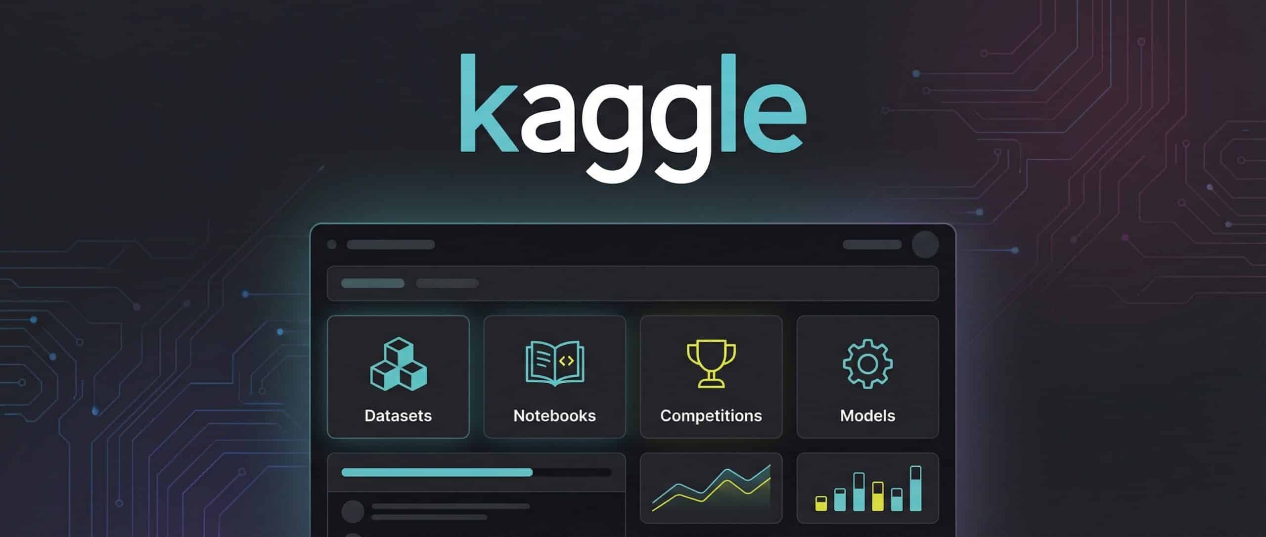 Interface de la plateforme Kaggle montrant des options comme Datasets, Notebook, Compétitions et Modules.