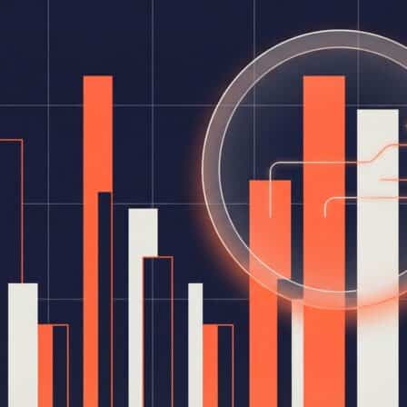 Graphique à barres illustrant l'analyse de données avec une loupe mettant en évidence des tendances.