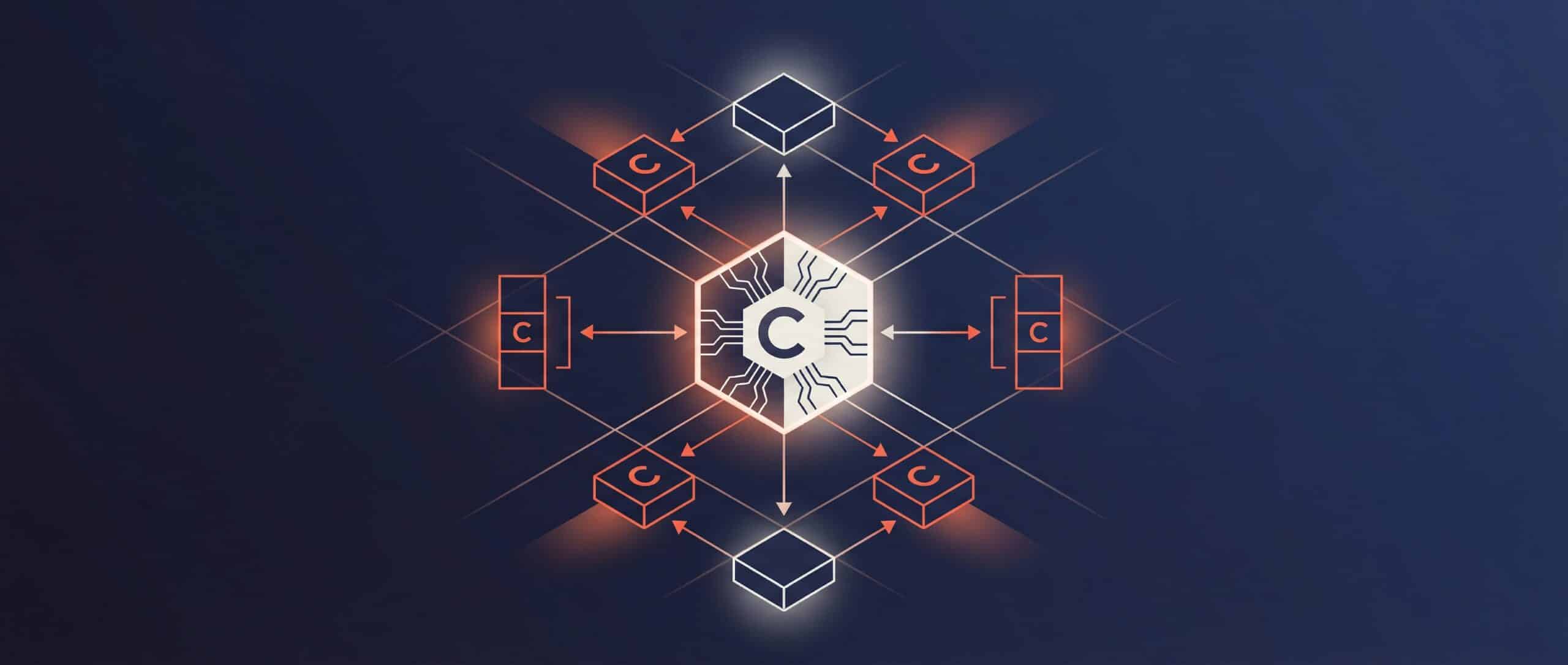 Illustration représentant l'importance du langage C avec des éléments graphiques symbolisant la programmation et le développement logiciel.