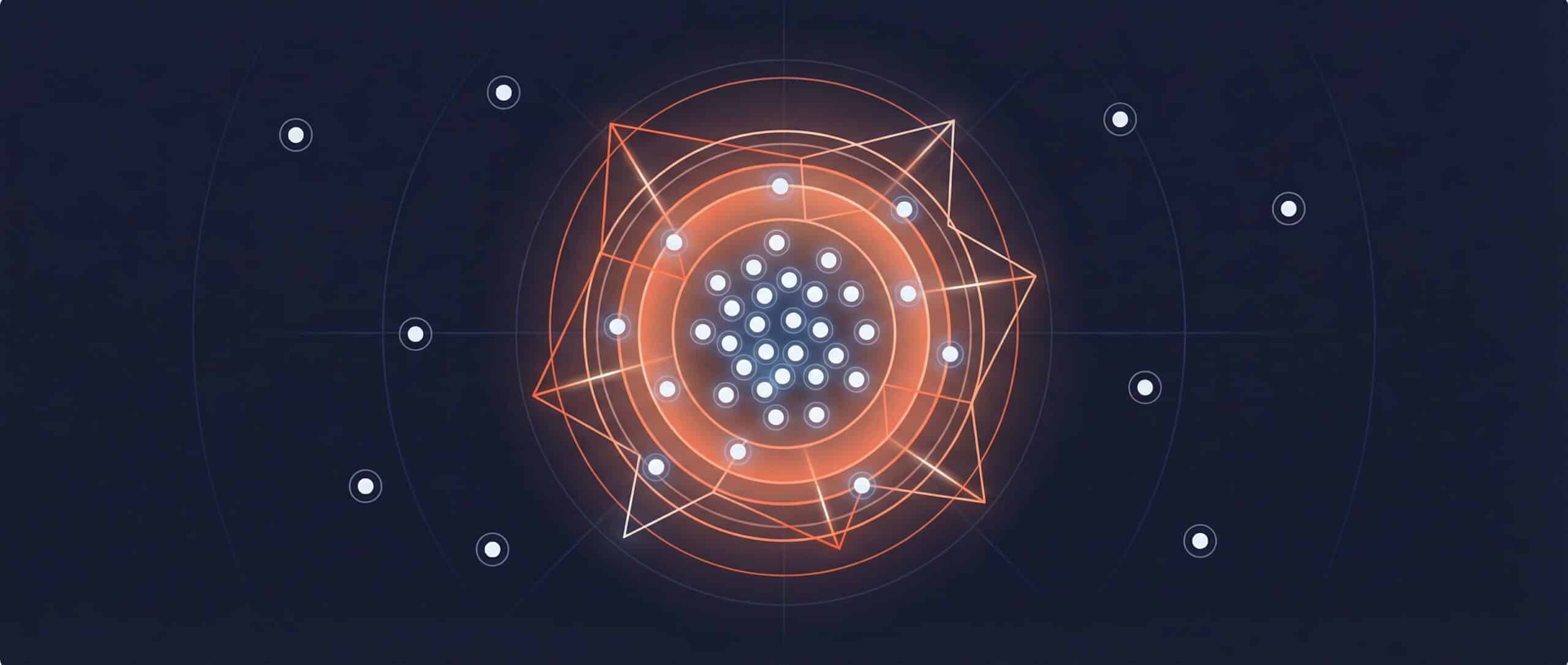 Illustration d'un algorithme de clustering mettant en évidence des groupes de données autour d'un centre, avec des points connectés par des lignes.