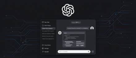 Interface d'une application de chat avec un fond noir et un motif technologique, illustrant les alternatives à ChatGPT.
