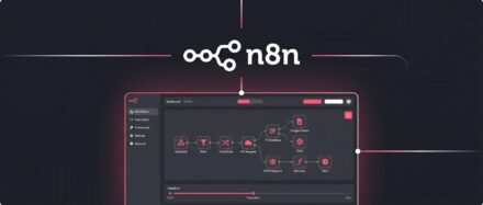 Interface utilisateur de l'outil n8n montrant des connexions de flux de travail avec le logo n8n en haut.