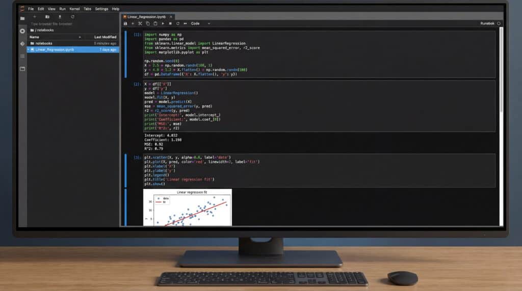 Écran d'ordinateur affichant du code et un graphique d'analyse de données.